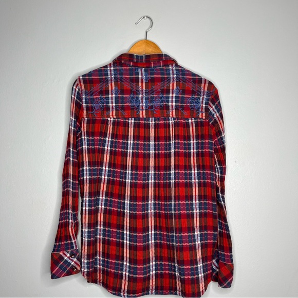 Free People Women's Magical Plaid Embroidered Button Down Top E - Picture 7 of 10